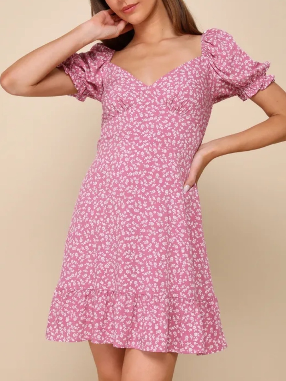 NWT Lulu's Grateful Feelings Pink Floral Puff Sleeve Summer Dress sz M Chic Y2K